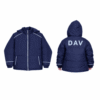 navy DAV school Jacket front view with zipper and slit pockets
