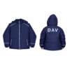 navy DAV school Jacket front view with zipper and slit pockets