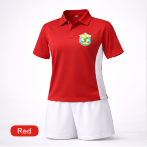 dps house uniform boys red polo and white shorts - front view