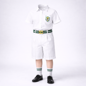 junior boys white shorts uniform full set front view