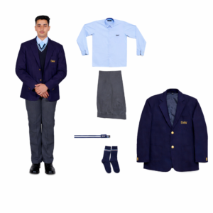 full winter uniform set VI–XII - sax-blue shirt and steel-grey trousers