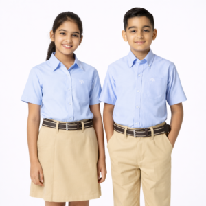 Podar school uniform light blue shirt with khaki trousers
