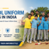 GD Goenka school students in yellow and blue sports uniforms posing on a cricket ground for a best school uniform designs in India blog banner