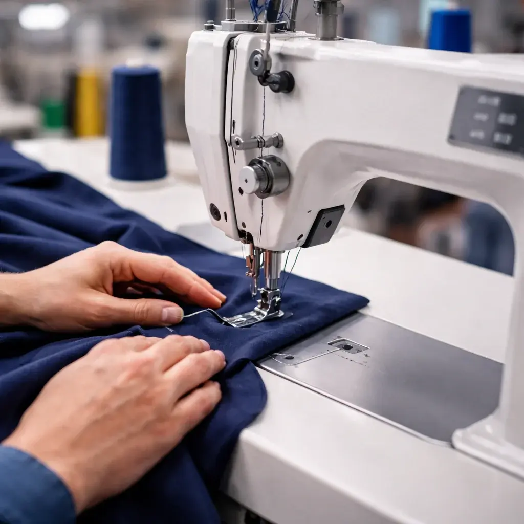 Modern industrial sewing machine stitching school and sports uniforms in Essay Sports manufacturing unit