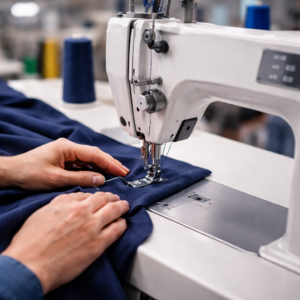 Modern industrial sewing machine stitching school and sports uniforms in Essay Sports manufacturing unit