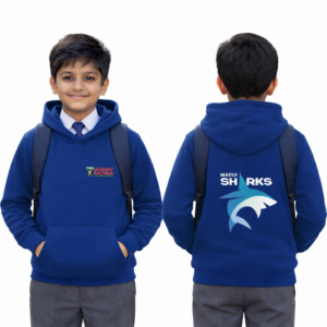 MRIS clan hoodie blue Water Sharks uniform for students by Manav Rachna school winter wear