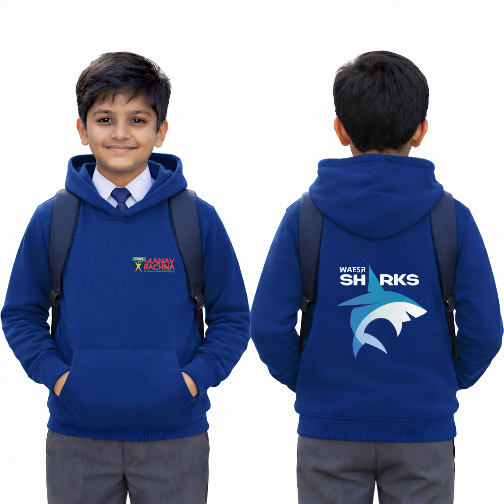 mris-clan-hoodie-blue-water-sharks-manav-rachna MRIS clan hoodie blue Water Sharks uniform for students by Manav Rachna school winter wear