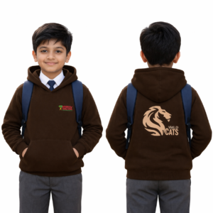 MRIS clan hoodie brown Wild Cats uniform for students by Manav Rachna school winter wear