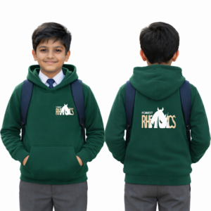 MRIS clan hoodie green Forest Rhinos uniform for students by Manav Rachna school winter wear