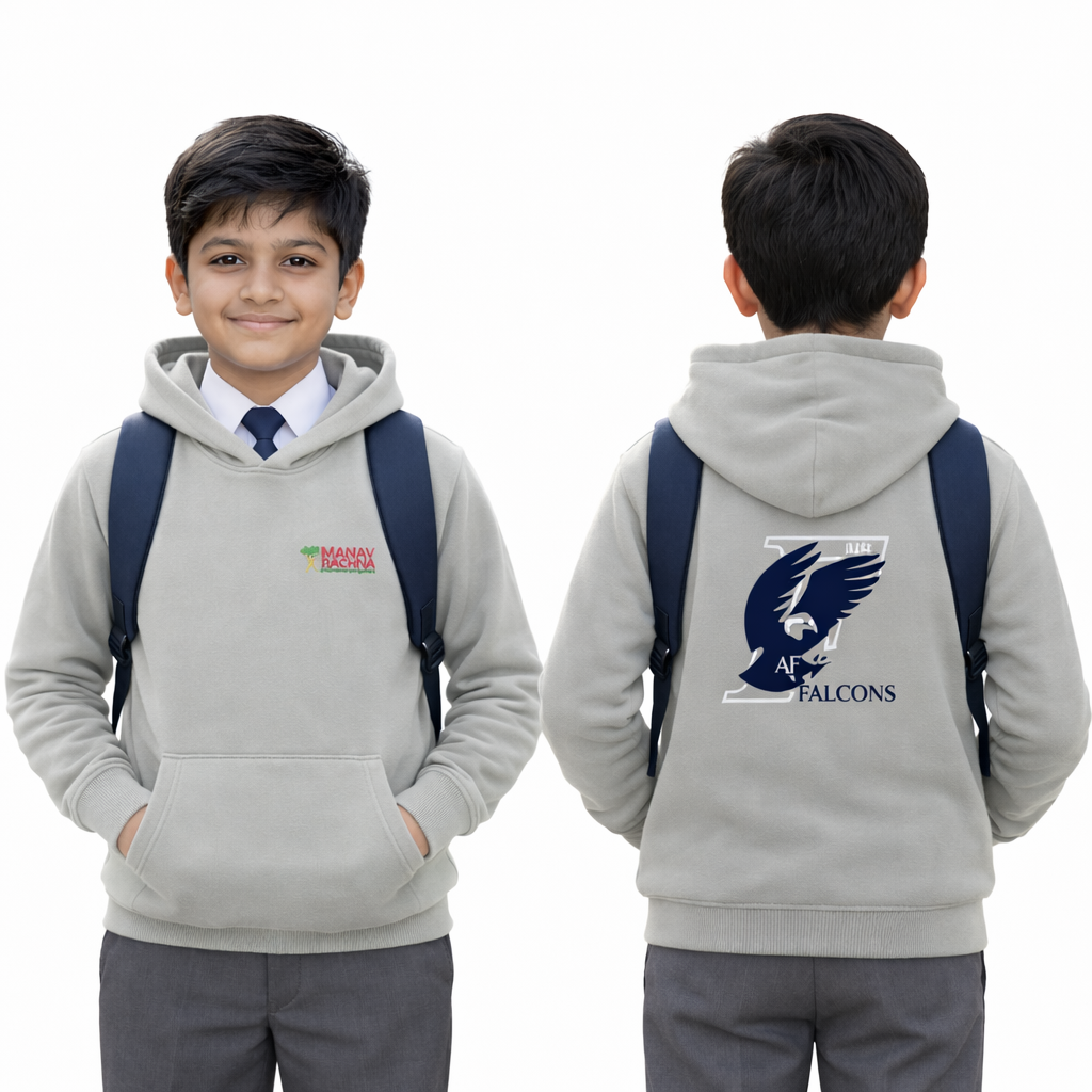 mris-clan-hoodie-grey-air-falcons-manav-rachna MRIS clan hoodie grey Air Falcons uniform for students by Manav Rachna school winter wear