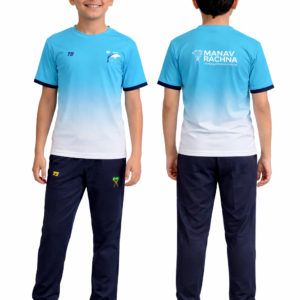MRIS clan house tee aqua blue Water Sharks uniform for students by Manav Rachna school sports house wear