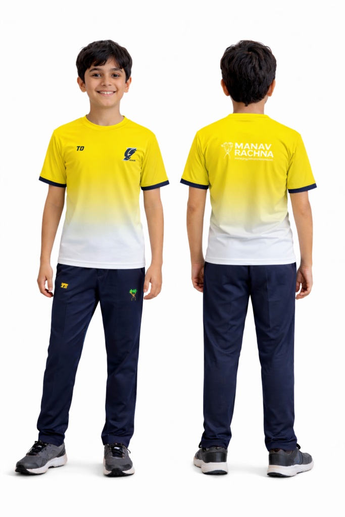 MRIS clan house tee yellow Air Falcons uniform for students Manav Rachna school house sports t-shirt
