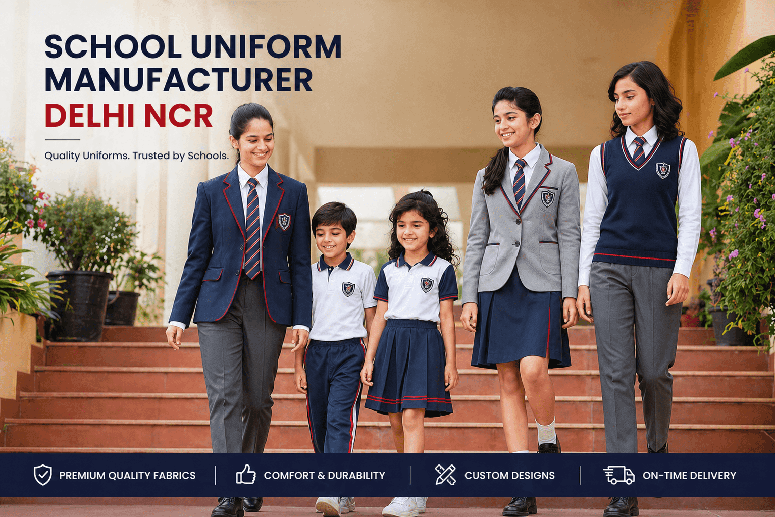 School uniform manufacturer in Delhi NCR providing formal and sports uniforms for students