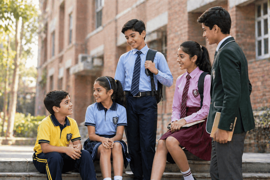 school uniform manufacturer Delhi NCR students wearing formal and sports uniforms