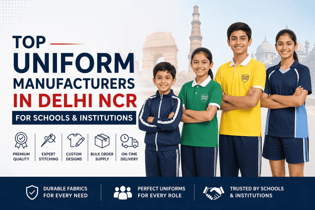 Indian school students wearing tracksuits, house t-shirts and sports uniforms for schools in Delhi NCR by uniform manufacturer Essay Sports